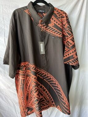 TANOA Brown Short-Sleeve Button-Down Shirt with Orange Tribal Print